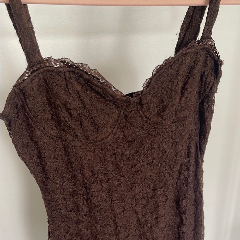 Fashion Nova Brown Lace Bodycon Mini Dress